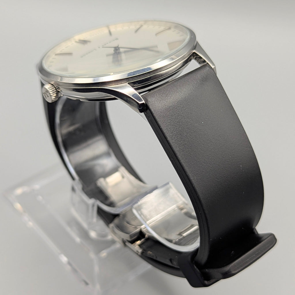 James McCabe London Slim JM-1016 Men's Watch — Silver, White Dial, Hirsch Rubber Strap - Bezel & Hide