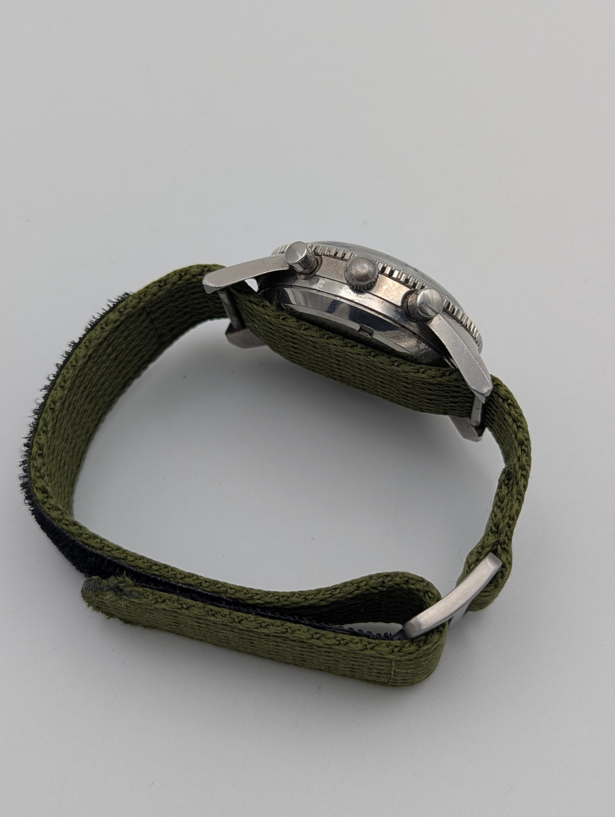 Lator Landeron Manual-Wind Chronograph | Black Dial & Olive Green Strap