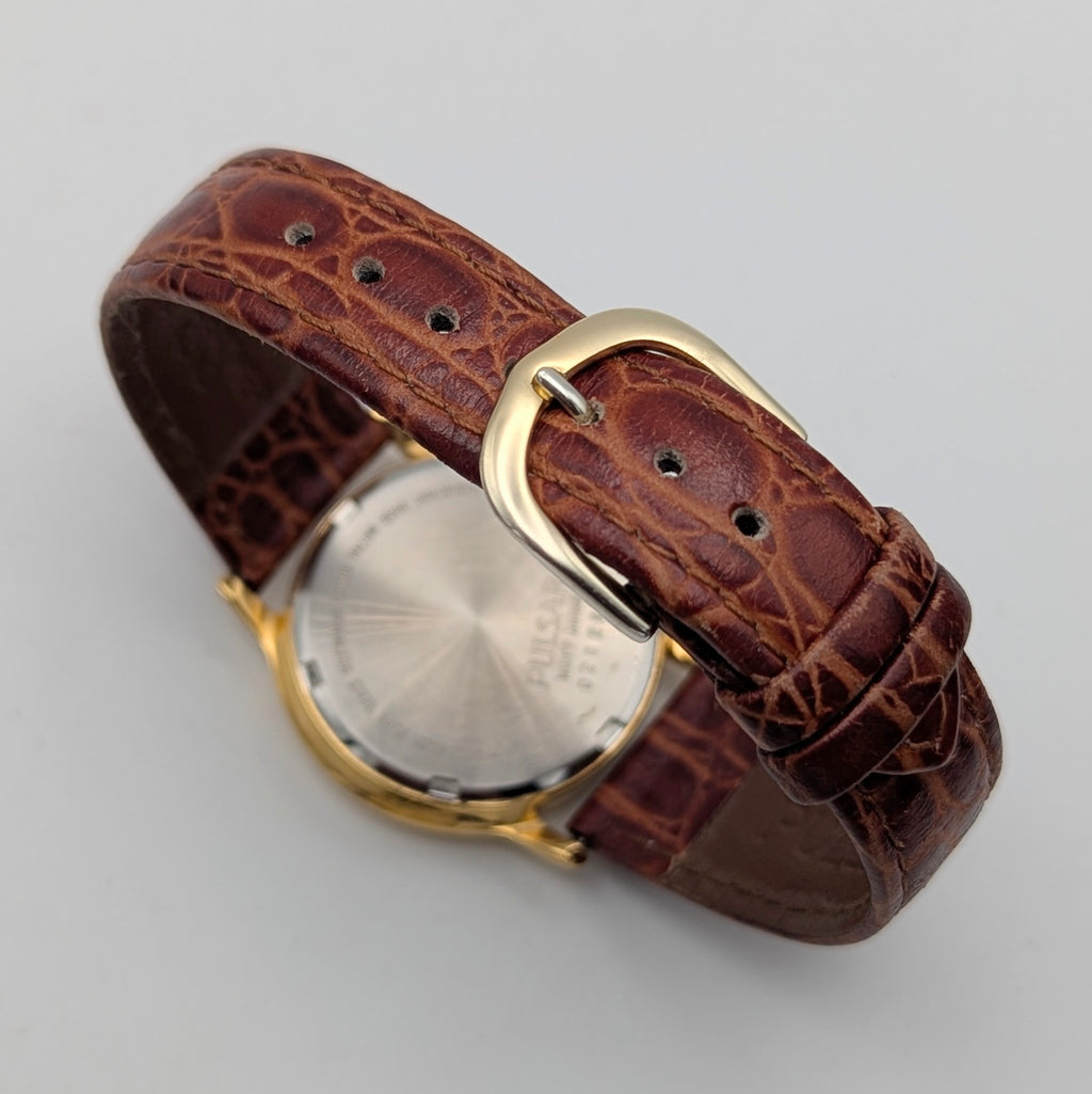 Pulsar Day-Date Dress Watch — Gold-Tone, White Dial, Sold Naked - Bezel & Hide