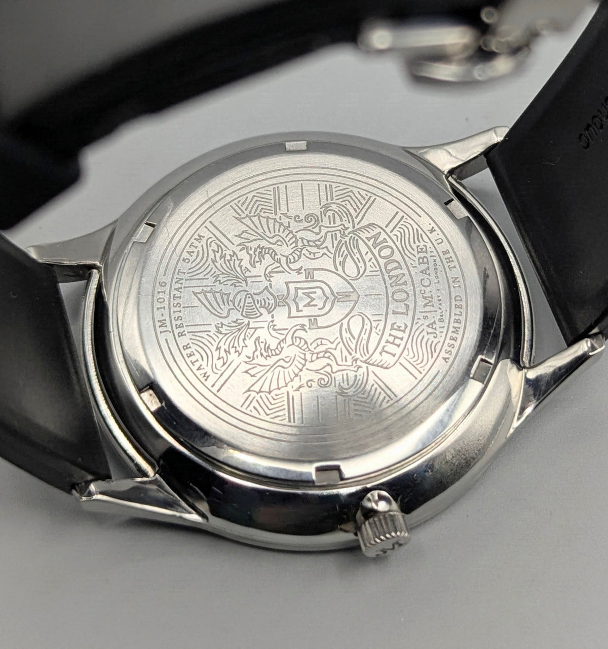 James McCabe London Slim JM-1016 Men's Watch — Silver, White Dial, Hirsch Rubber Strap - Bezel & Hide