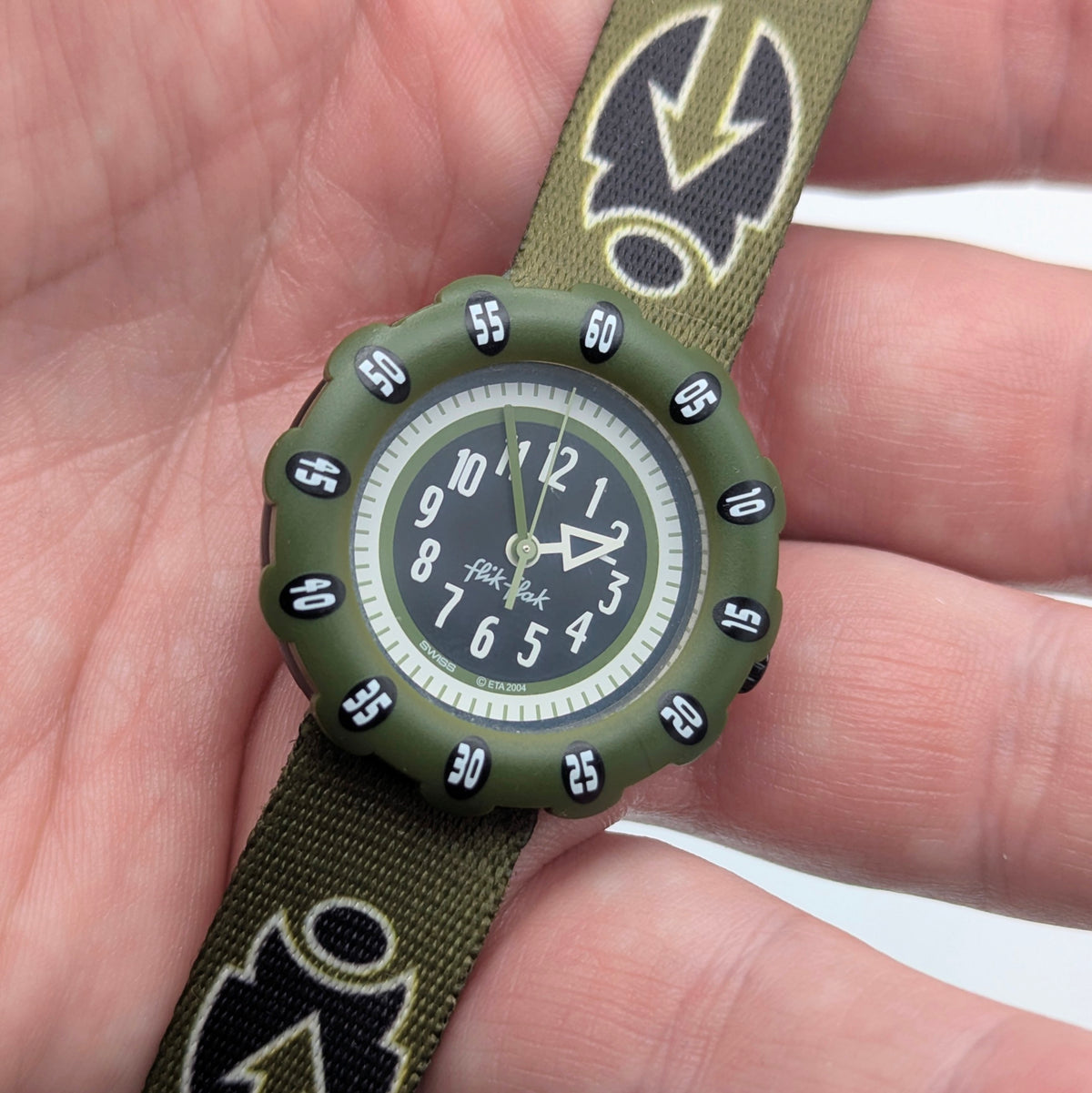 Flik Flak Kids Tribal Military Quartz Watch — Swiss Made, Time-Teaching Fun, Sold Naked - Bezel & Hide