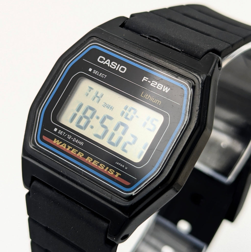 Casio F-28W Digital Quartz Watch | Black Resin & Blue Trim