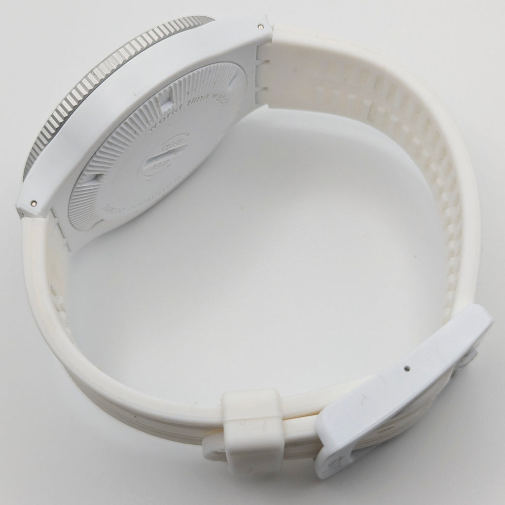 ATOP Automatic Worldtime Quartz Watch — White, Moon Phase, DST Indicator - Bezel & Hide