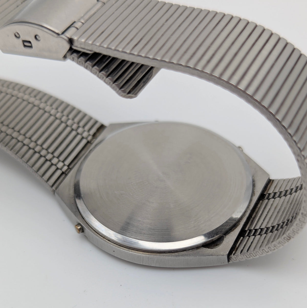 Trafalgar Chrono/Dual Time LCD Digital Watch — Vintage 1980s Silver-Tone on Integrated Bracelet, Sold Naked - Bezel & Hide