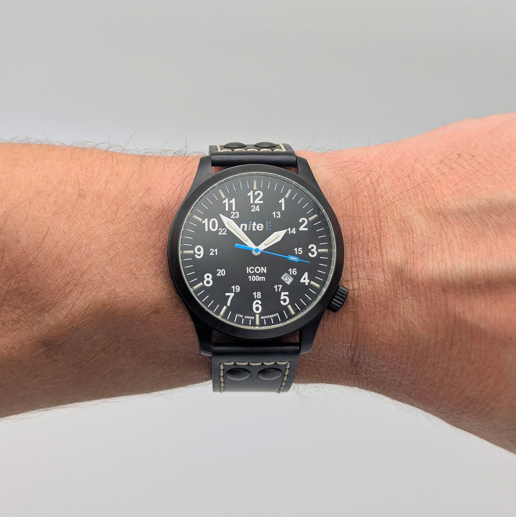 Nite ICON Tritium Field Watch — Black PVD, 100m, Men's - Bezel & Hide