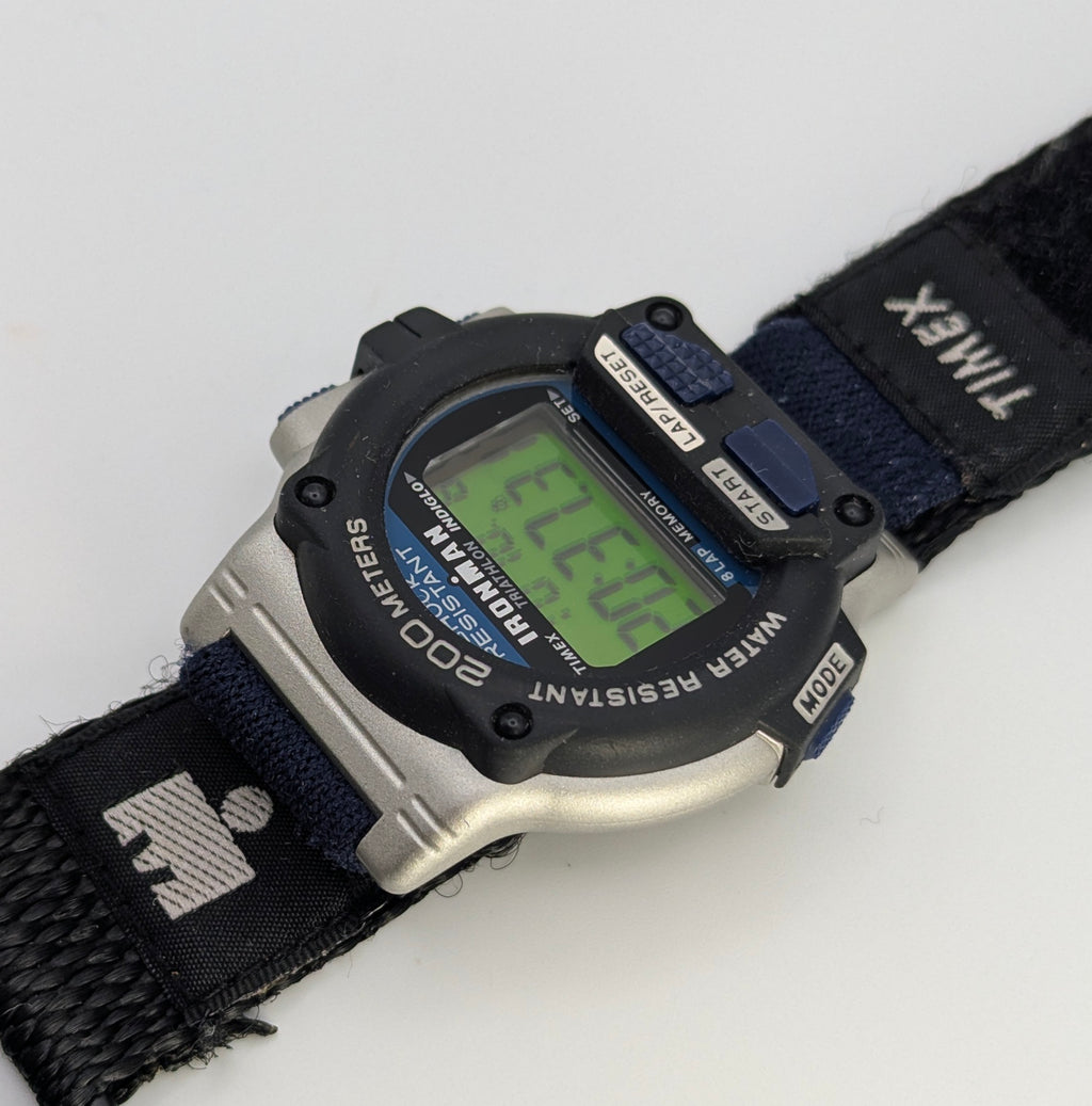 Timex Ironman Triathlon 8-Lap Digital Watch — INDIGLO, Original Strap, Vintage - Bezel & Hide