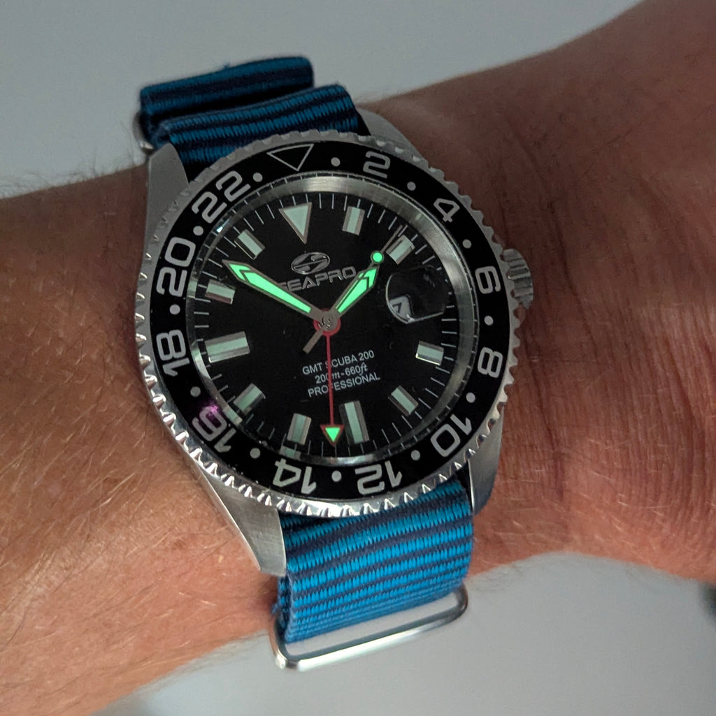 Seapro GMT Scuba 200 Professional Quartz — Black Dial, Steel Case, Sold Naked - Bezel & Hide