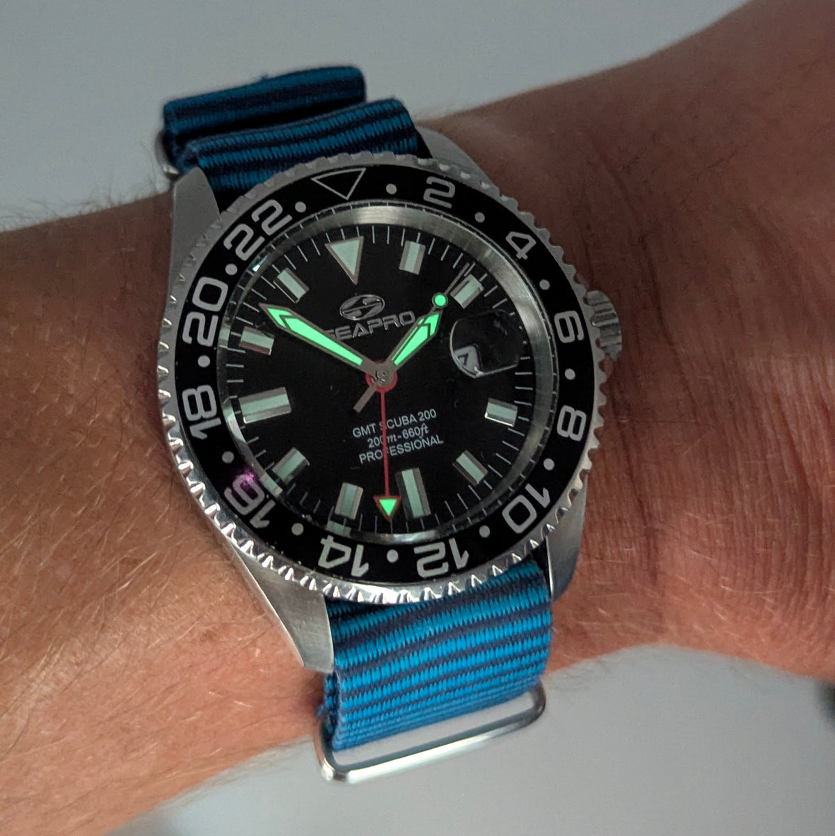 Seapro GMT Scuba 200 Professional Quartz — Black Dial, Steel Case, Sold Naked - Bezel & Hide