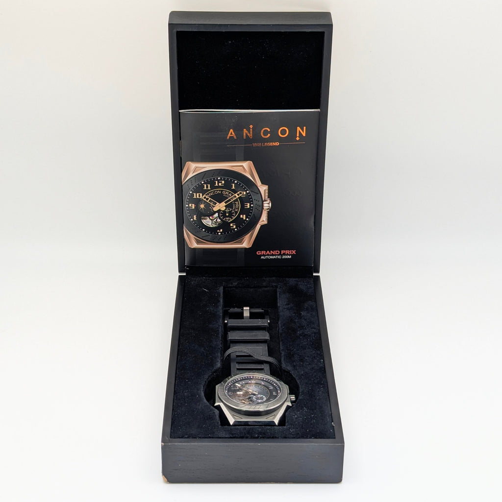 Ancon Grand Prix GP104-0045 Automatic Men's Watch — Gunmetal Black, 47mm, 200m - Bezel & Hide