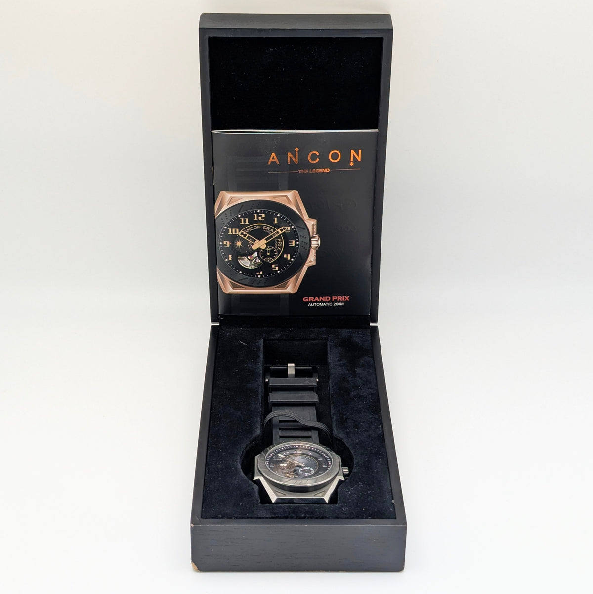 Ancon Grand Prix GP104-0045 Automatic Men's Watch — Gunmetal Black, 47mm, 200m - Bezel & Hide
