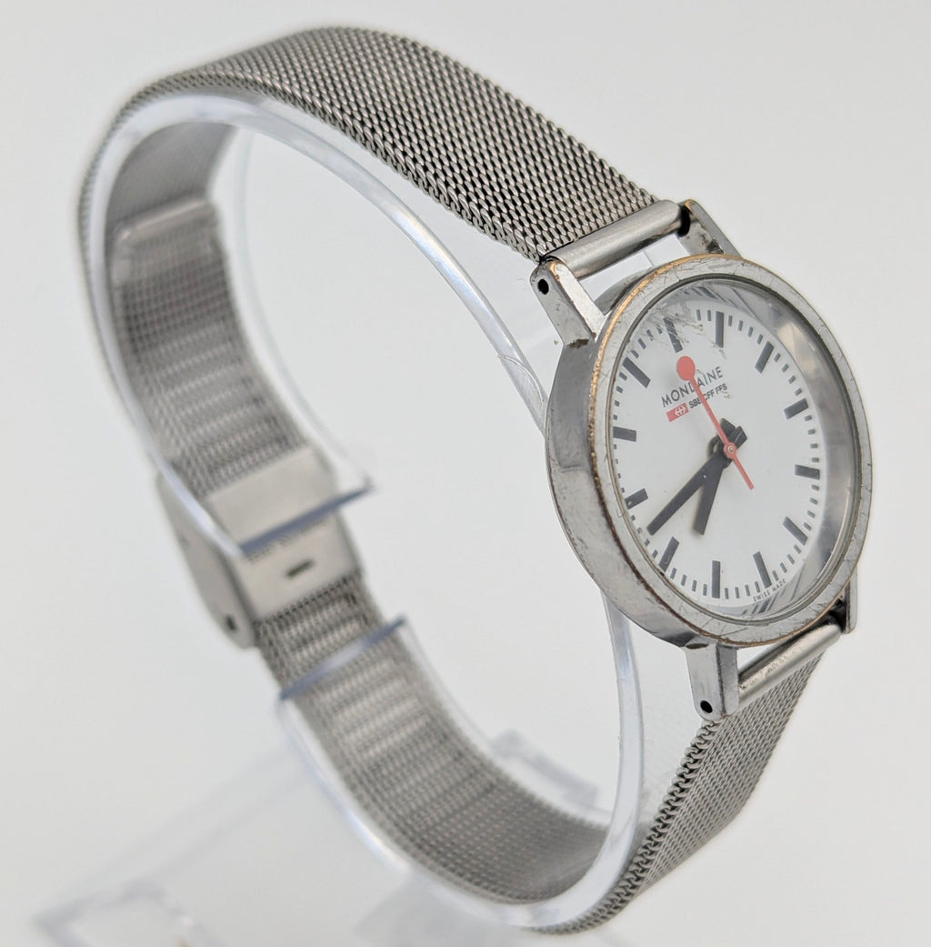 Mondaine SBB Ladies' Swiss Railway Watch — White Dial, Steel Mesh Bracelet, Sold Naked - Bezel & Hide