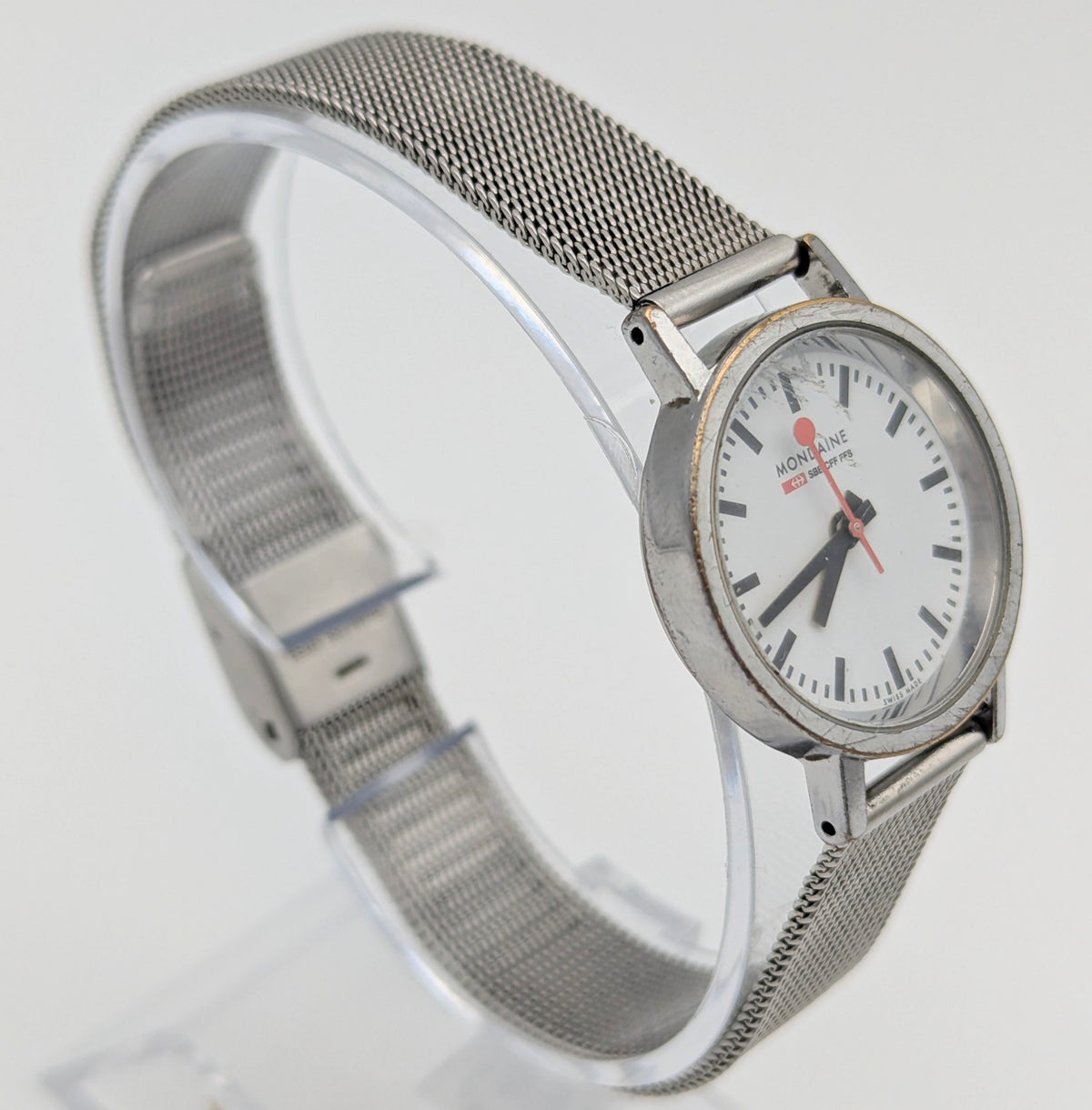 Mondaine SBB Ladies' Swiss Railway Watch — White Dial, Steel Mesh Bracelet, Sold Naked - Bezel & Hide