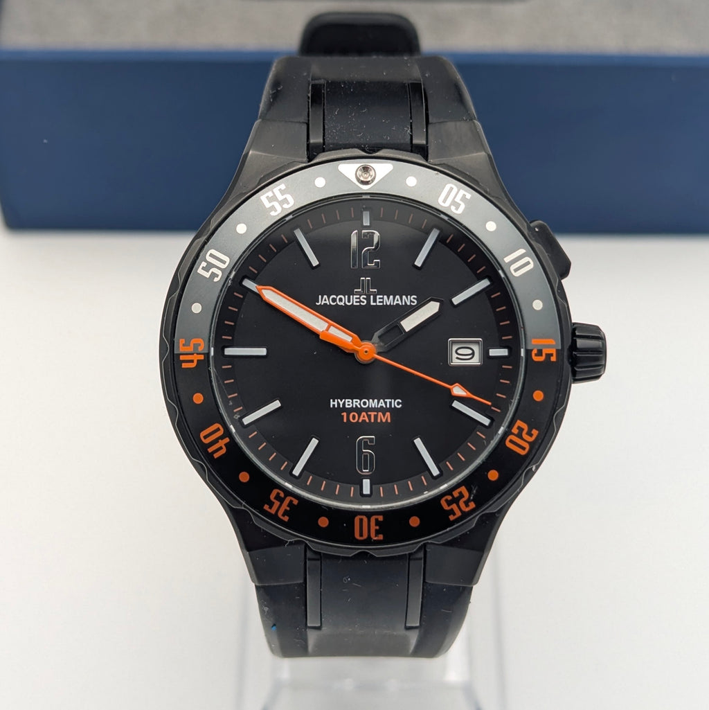 Jacques Lemans Hybromatic 1-2109 Hybrid Quartz Watch, Black & Orange, Boxed