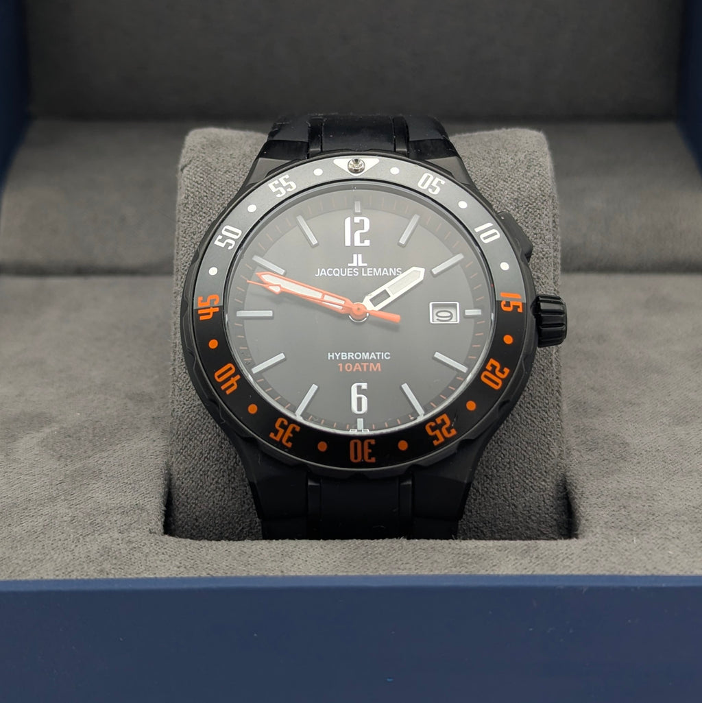 Jacques Lemans Hybromatic 1-2109 Hybrid Quartz Watch, Black & Orange, Boxed