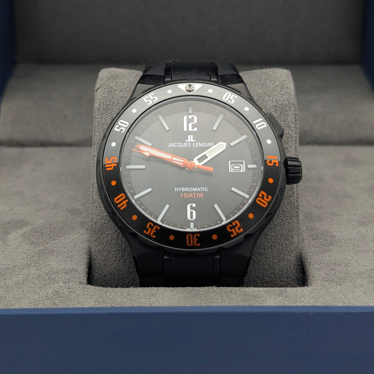 Jacques Lemans Hybromatic 1-2109 Hybrid Quartz Watch, Black & Orange, Boxed