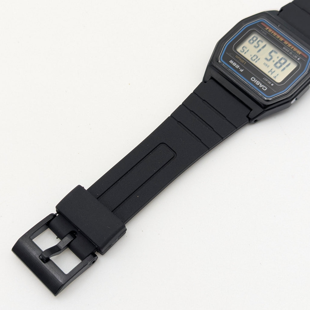 Casio F-28W Digital Quartz Watch | Black Resin & Blue Trim