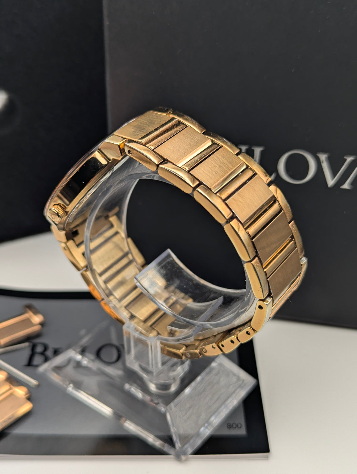 Bulova 97L127 Women's Pink Sunburst Dial Watch, Gold-Tone Bracelet, Boxed - Bezel & Hide