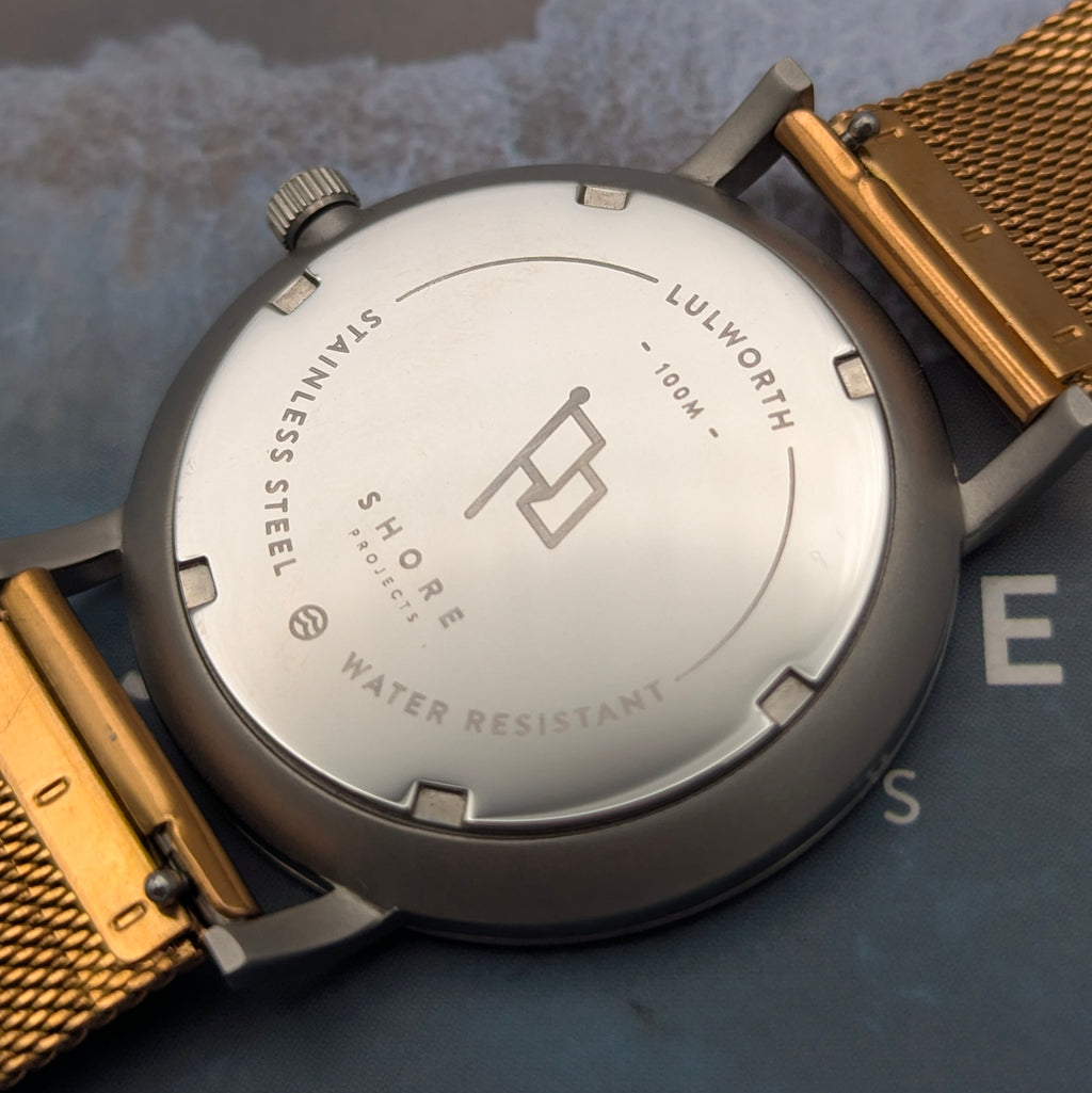 Shore Projects Ludlow — Ice Blue Dial, Gold-Tone Mesh, Quartz, With Box & Instructions - Bezel & Hide