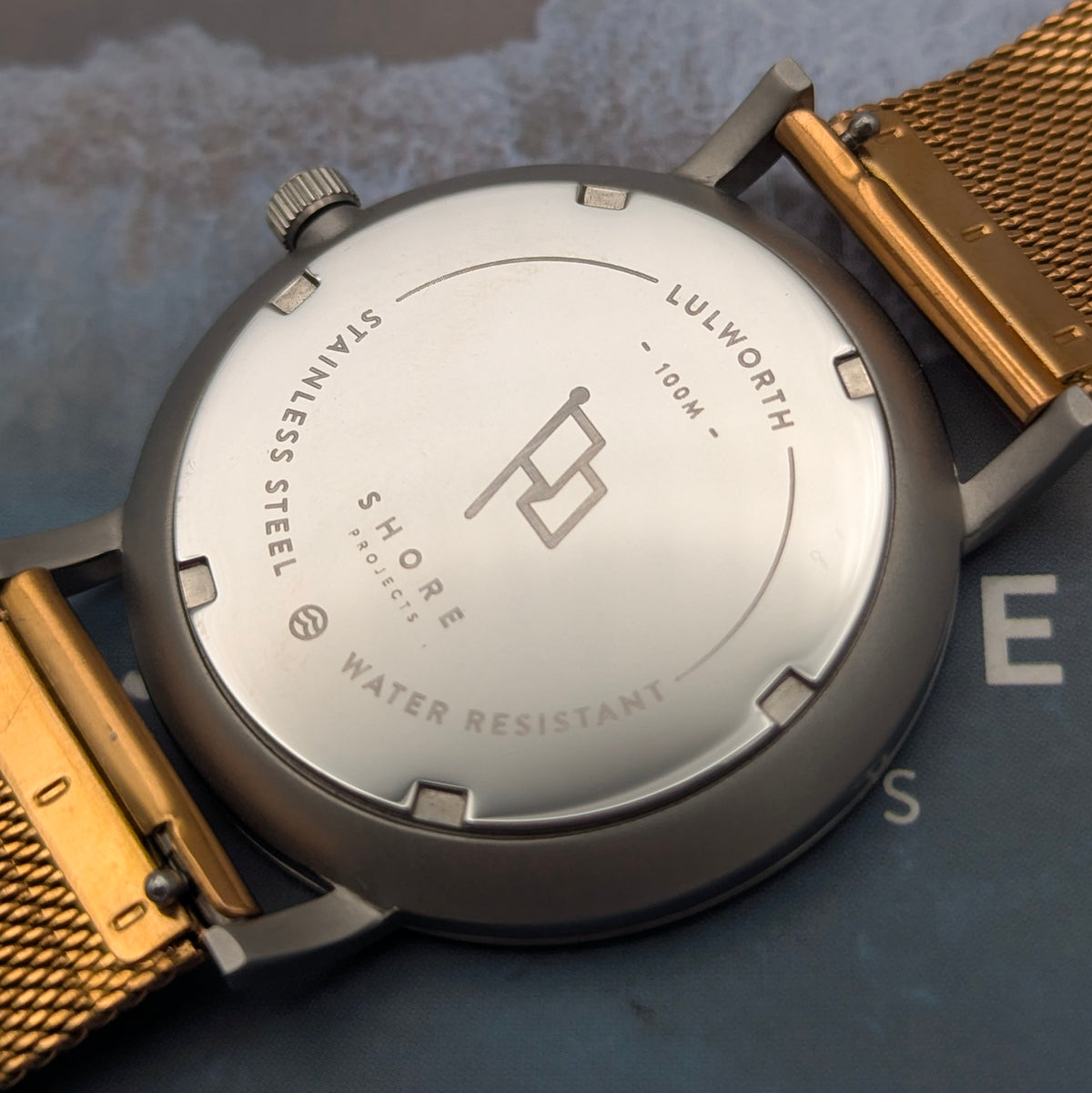 Shore Projects Ludlow — Ice Blue Dial, Gold-Tone Mesh, Quartz, With Box & Instructions - Bezel & Hide