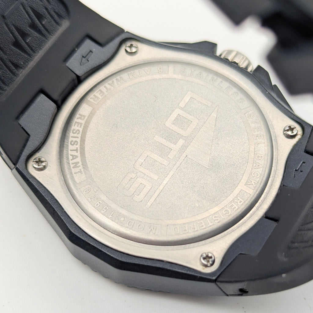 Lotus Chronograph Men's Quartz Watch — Black PVD, Silver Dial, Ref 15679, Sold Naked - Bezel & Hide