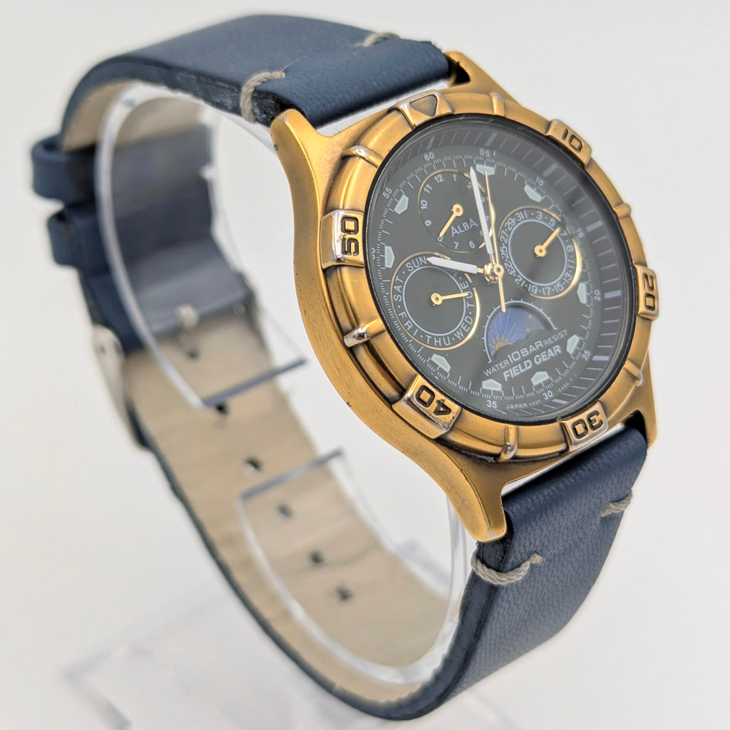 Alba Field Gear V33F-6A80 Triple Calendar Watch – Gold Tone, Dark Dial