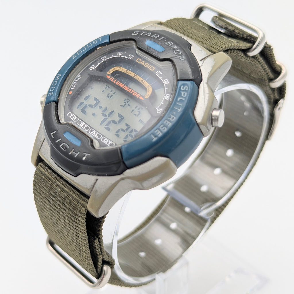 Casio Illuminator W-86 Sports Watch — Olive G10 Strap, 100m WR, Sold Naked - Bezel & Hide