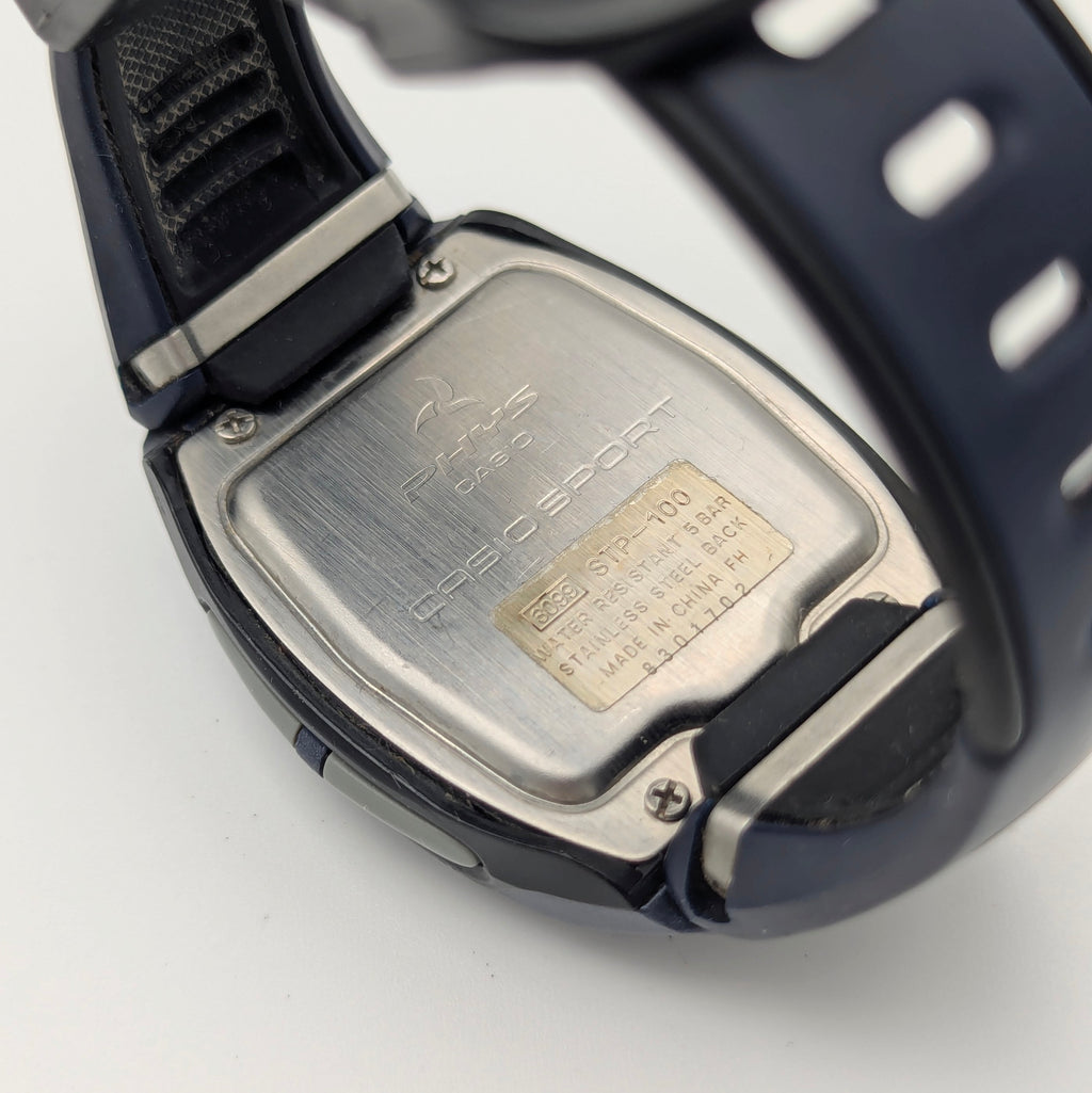 Casio Phys STP-100 Pedometer Watch — Navy/Black, Walking Calorie Counter, Sold Naked - Bezel & Hide
