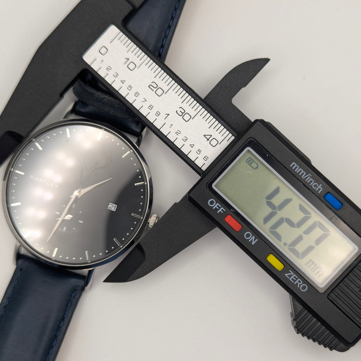 Hartley Stag Charcoal Dial Quartz Men's Watch — Sapphire Crystal, Navy Strap, Boxed - Bezel & Hide