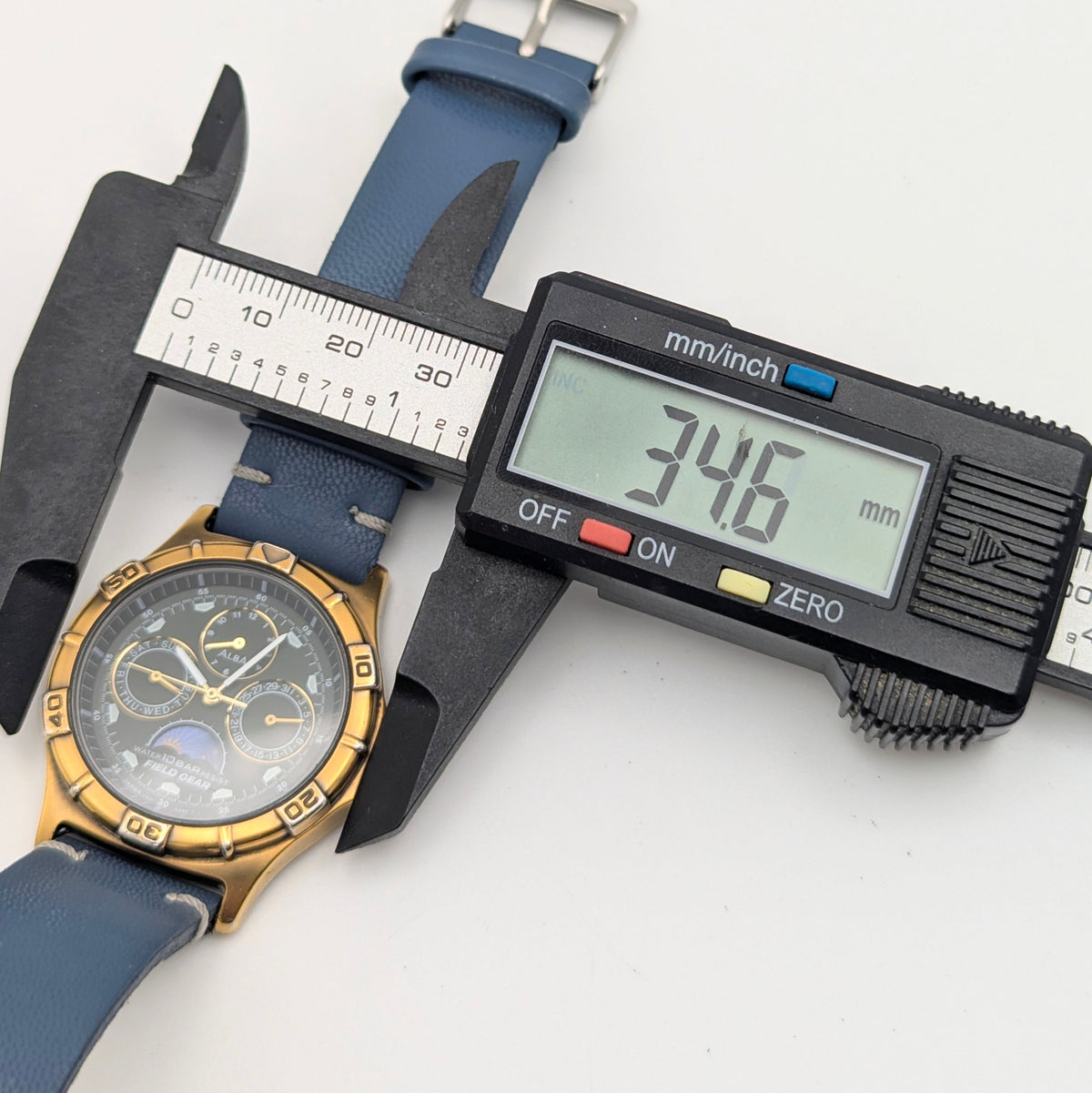 Alba Field Gear V33F-6A80 Triple Calendar Watch – Gold Tone, Dark Dial