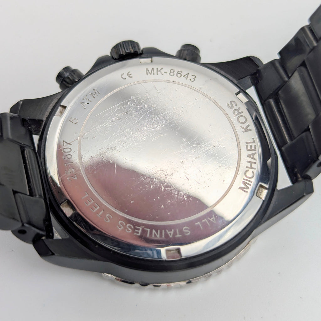 Michael Kors Lexington MK-8643 Chronograph — 45mm Black Ion-Plated, Japanese Quartz, Sold Naked - Bezel & Hide