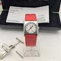 Mondaine Official Swiss Railways Watch L 30 388 OT 7S — Cushion Square, White Dial, Red Leather Strap - Bezel & Hide
