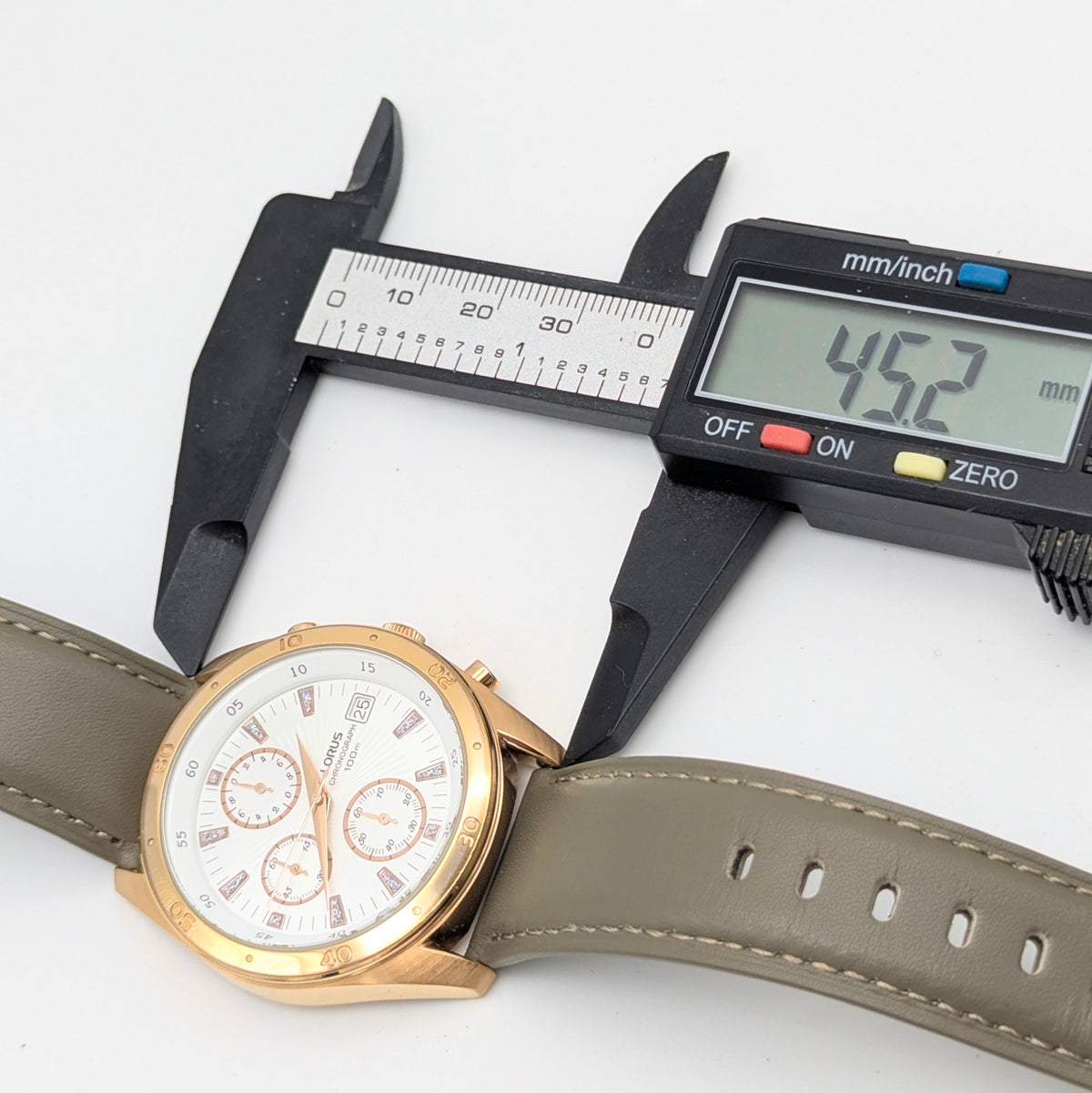 Lorus VD57-X024 Chronograph Men's Watch — Rose Gold-Tone, Black Dial - Bezel & Hide