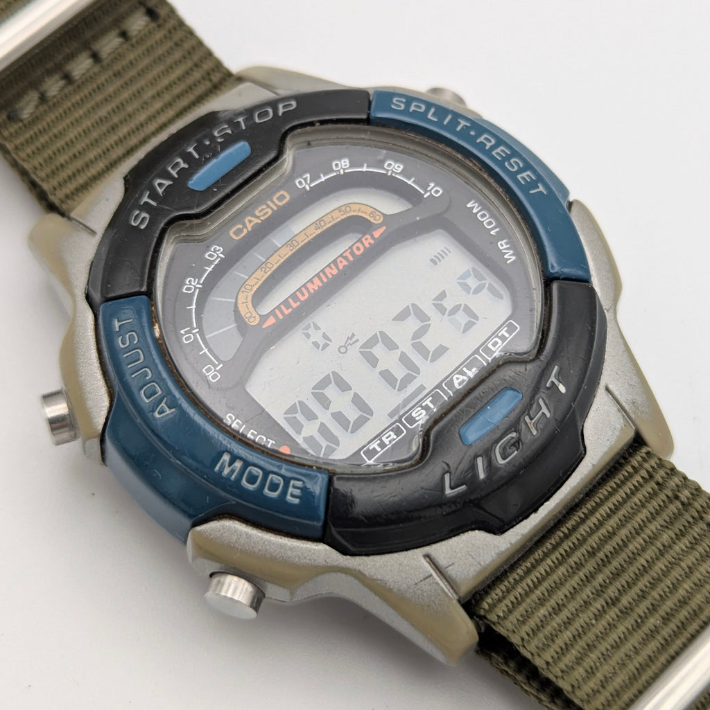Casio Illuminator W-86 Sports Watch — Olive G10 Strap, 100m WR, Sold Naked - Bezel & Hide