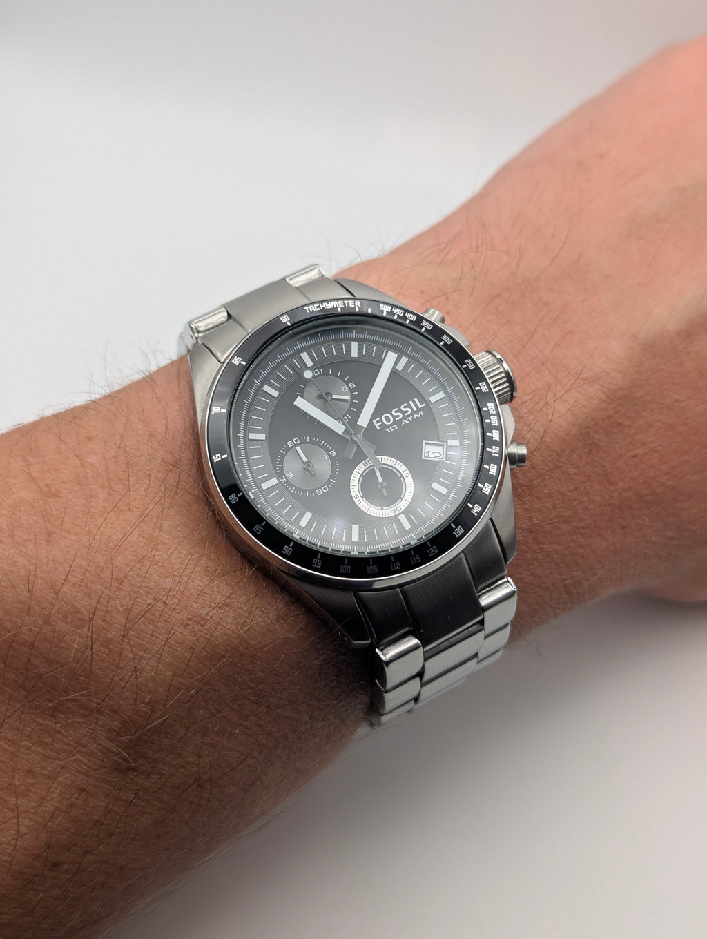 Fossil CH2600 Chronograph — Black Dial, Stainless Steel Bracelet, Box & Spare Links - Bezel & Hide