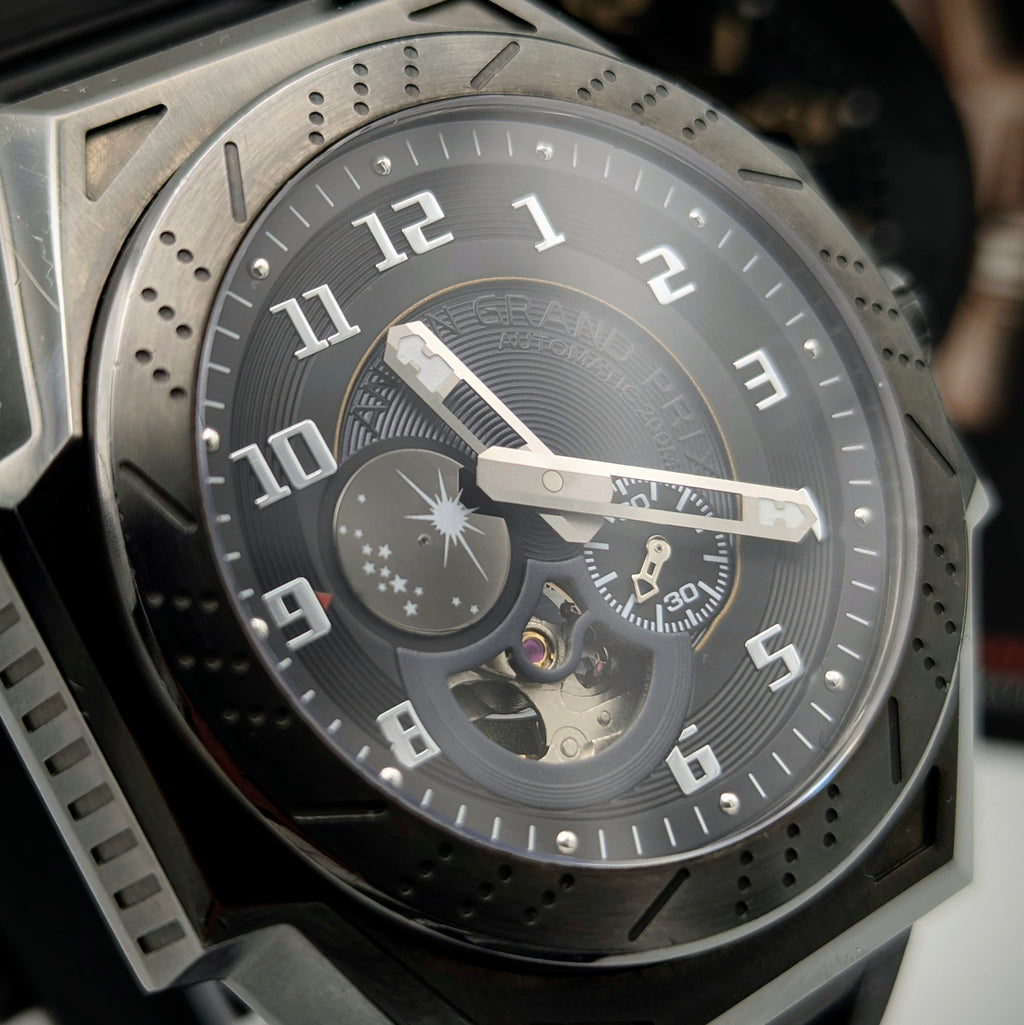 Ancon Grand Prix GP104-0045 Automatic Men's Watch — Gunmetal Black, 47mm, 200m - Bezel & Hide
