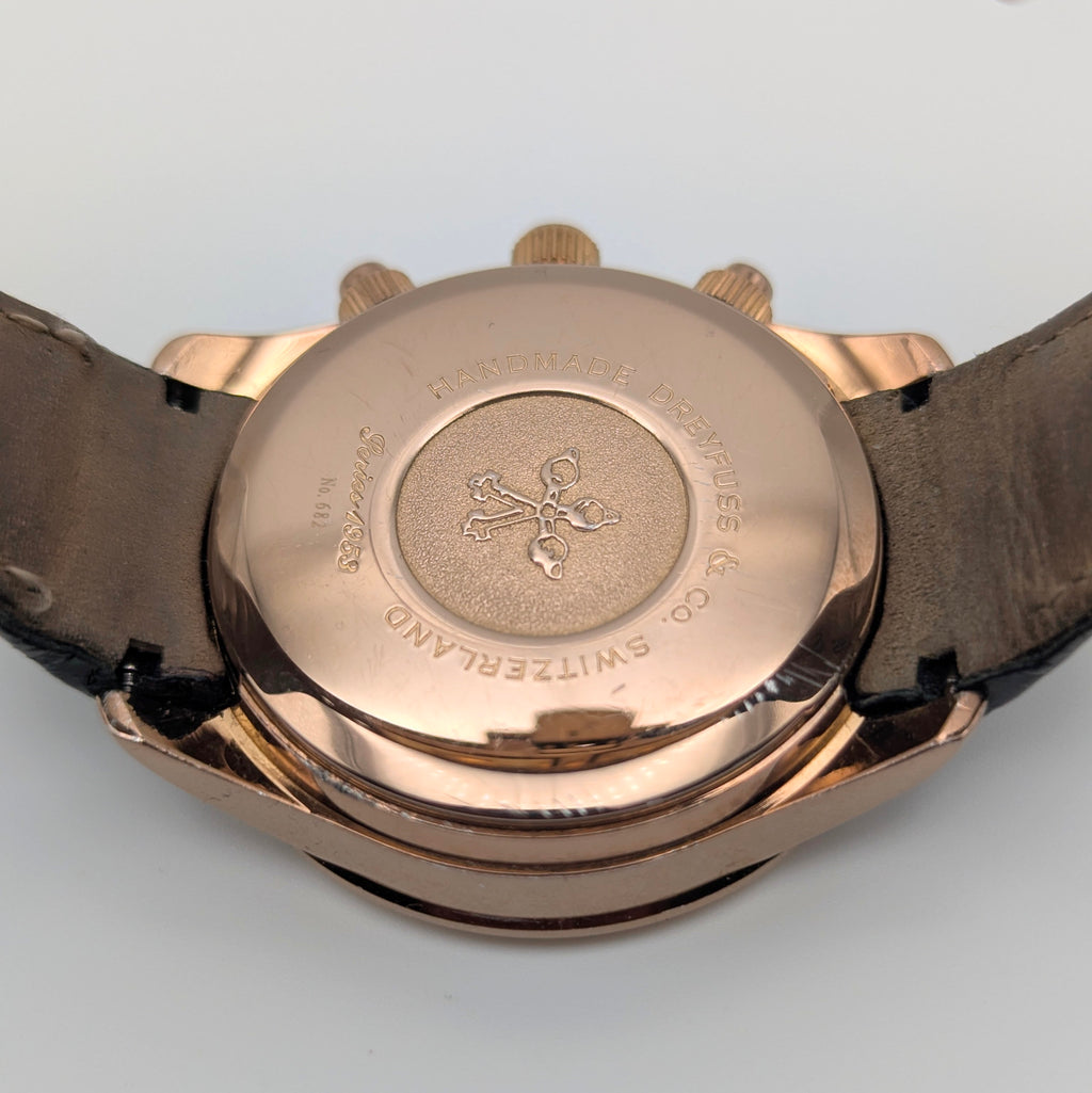 Dreyfuss & Co. Swiss Quartz Chronograph Men's Watch — Rose Gold, White Panda Dial - Bezel & Hide