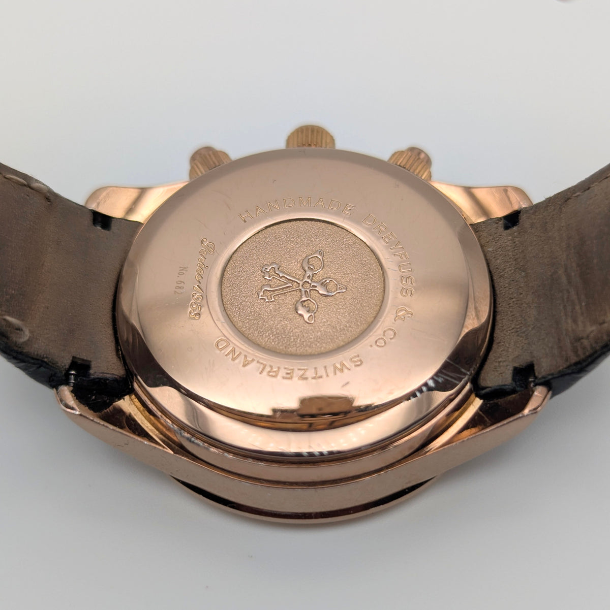 Dreyfuss & Co. Swiss Quartz Chronograph Men's Watch — Rose Gold, White Panda Dial - Bezel & Hide