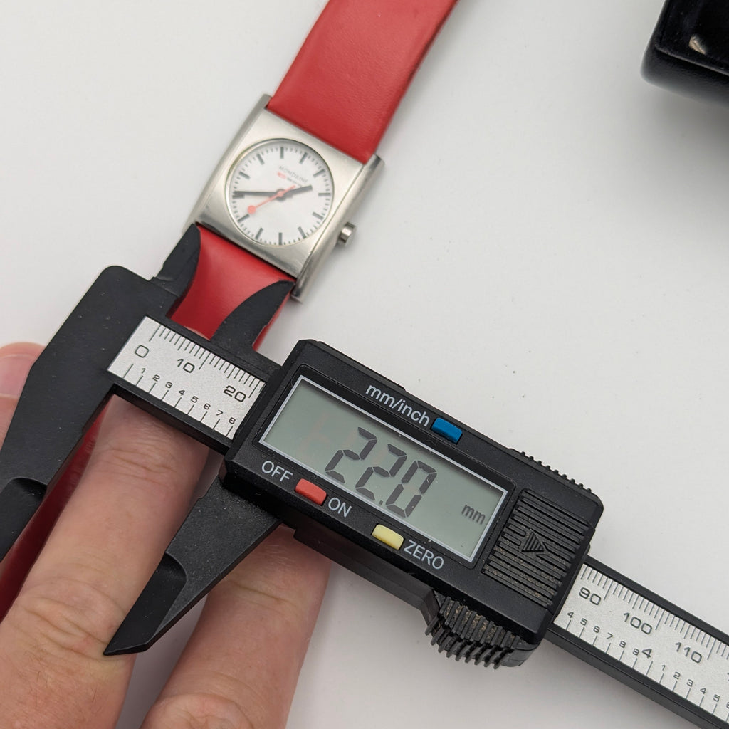 Mondaine Official Swiss Railways Watch L 30 388 OT 7S — Cushion Square, White Dial, Red Leather Strap - Bezel & Hide