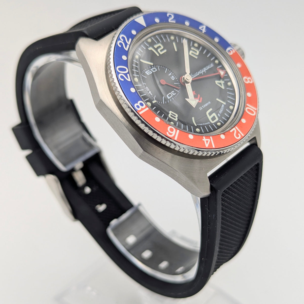 Vostok Komandirskie GMT Automatic — Pepsi Bezel, Black Dial, Men's Watch - Bezel & Hide