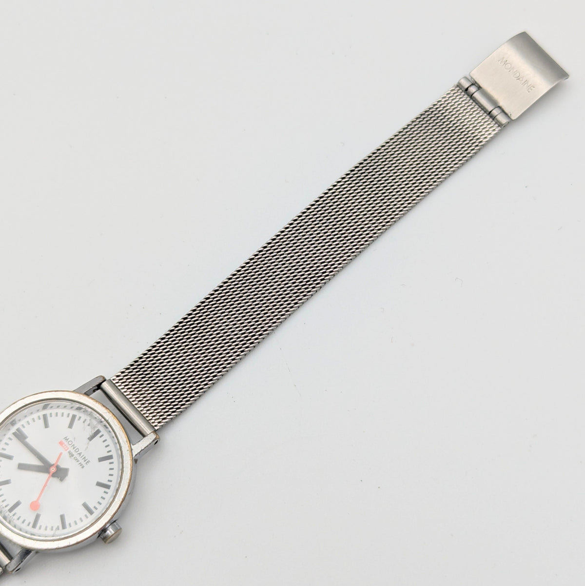 Mondaine SBB Ladies' Swiss Railway Watch — White Dial, Steel Mesh Bracelet, Sold Naked - Bezel & Hide