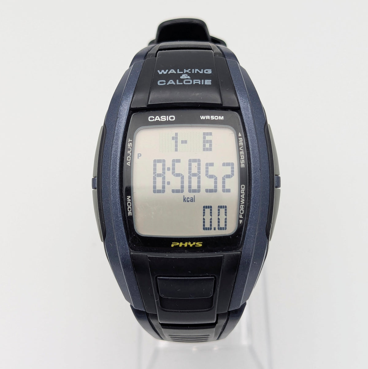 Casio Phys STP-100 Pedometer Watch — Navy/Black, Walking Calorie Counter, Sold Naked - Bezel & Hide
