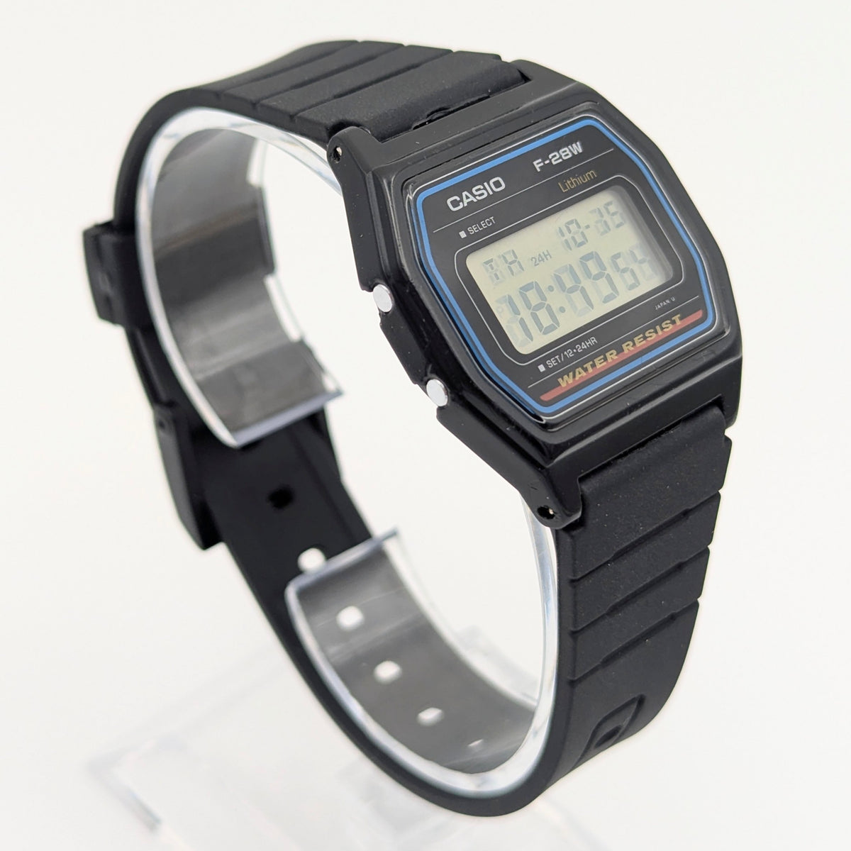Casio F-28W Digital Quartz Watch | Black Resin & Blue Trim