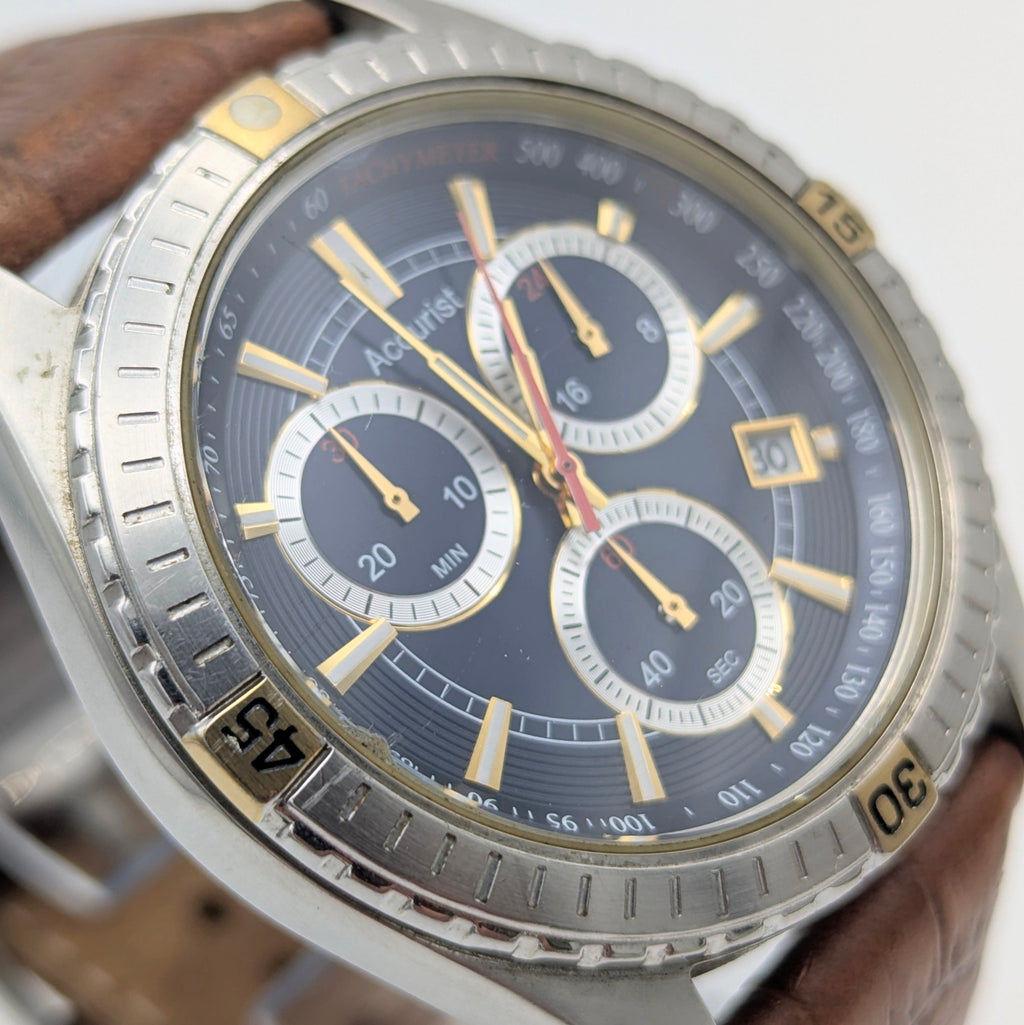 Accurist Quartz Chronograph Men's Watch — Two-Tone, Navy Dial, 42mm - Bezel & Hide