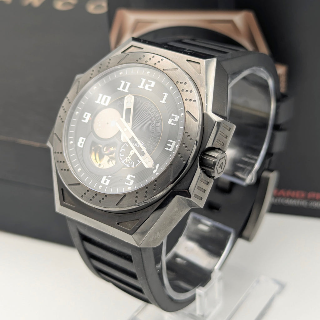 Ancon Grand Prix GP104-0045 Automatic Men's Watch — Gunmetal Black, 47mm, 200m - Bezel & Hide