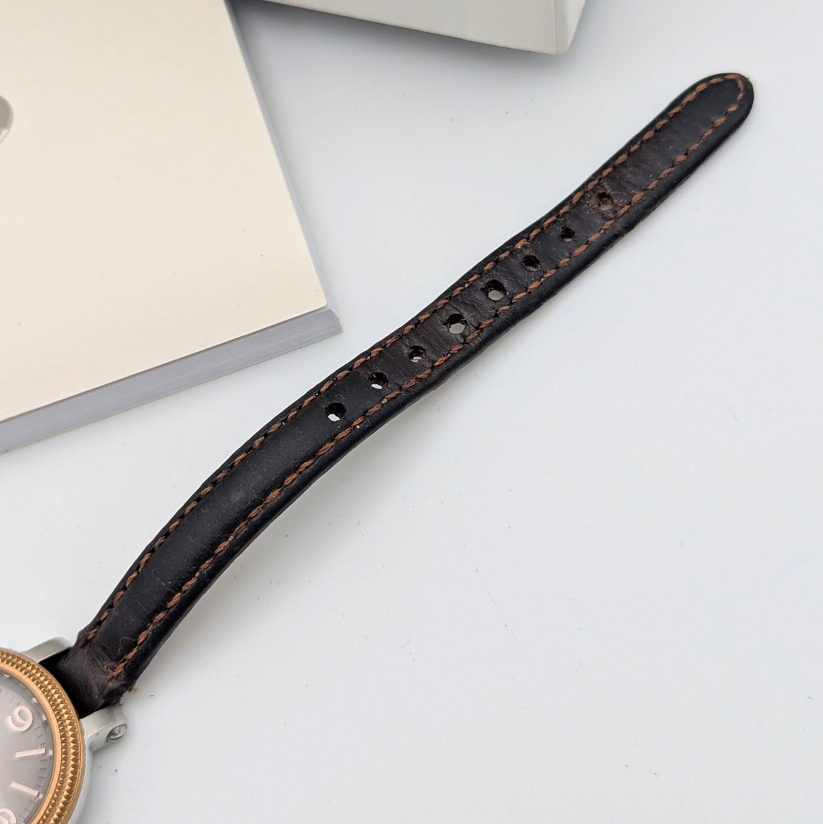Fossil ES3138 Virginia Ladies' Watch — Rose Gold-Tone Bezel, Grey Dial, Brown Leather Strap - Bezel & Hide