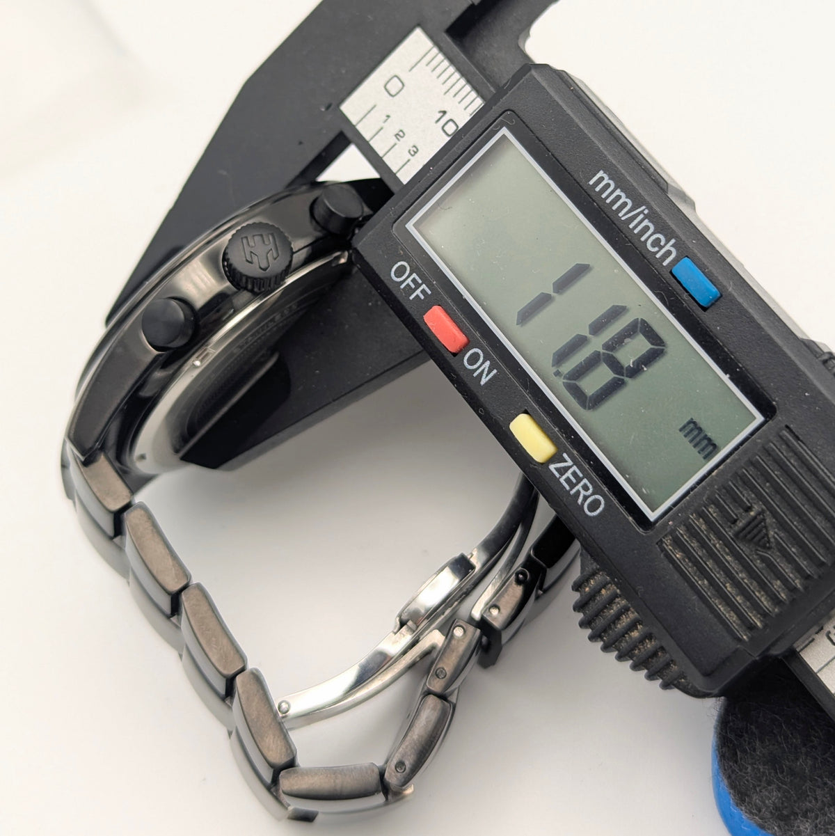 Holuns Men's Chronograph Watch — 51mm Black PVD, Grey Dial, Tachymeter, Boxed with Spare Links - Bezel & Hide