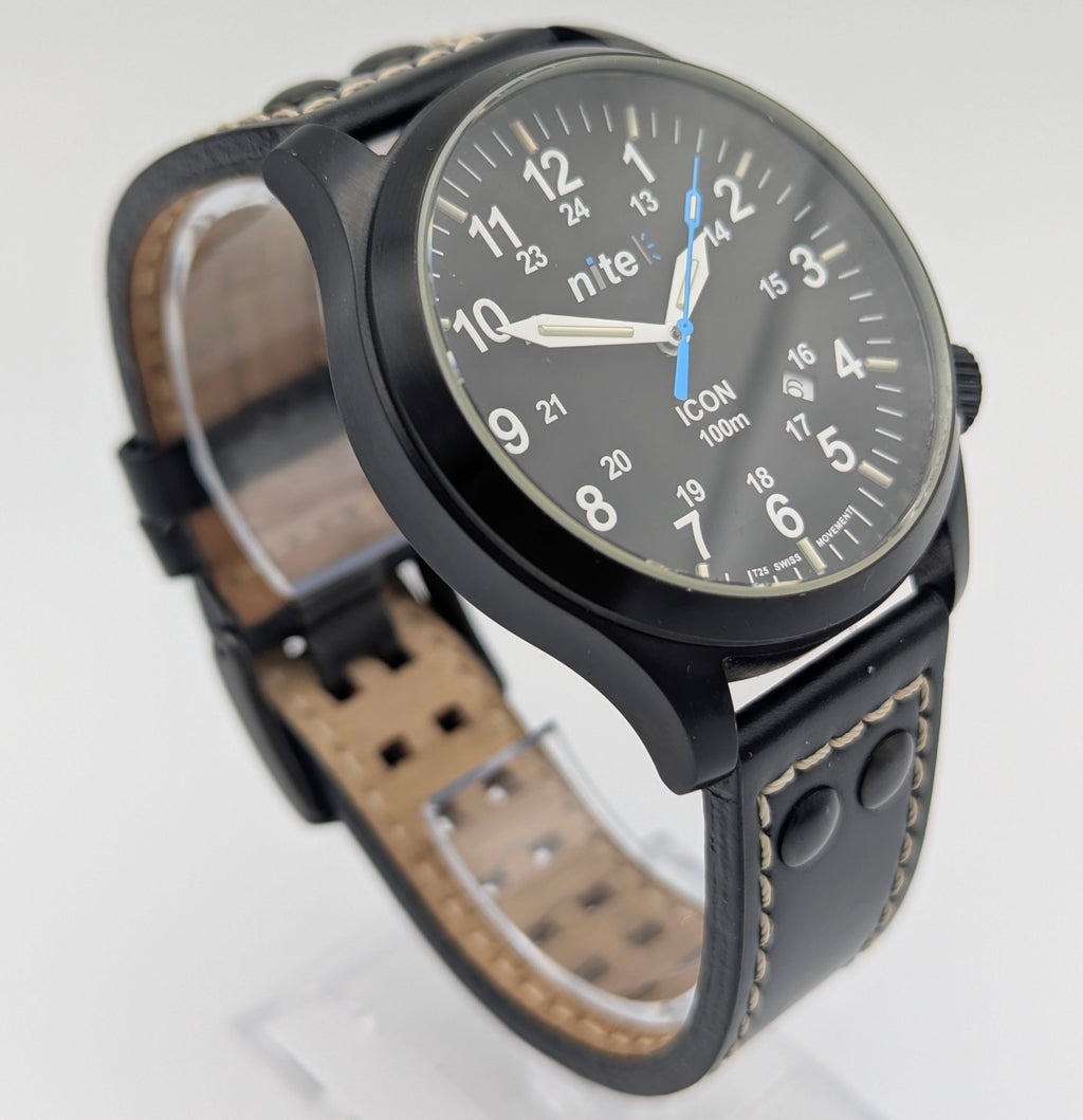 Nite ICON Tritium Field Watch — Black PVD, 100m, Men's - Bezel & Hide