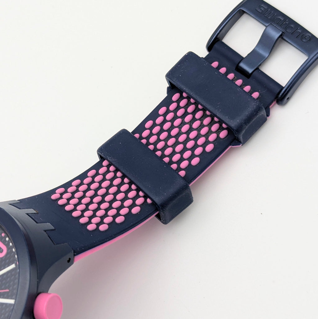 Swatch Big Bold Pinkindots SB05N400 — 47mm, Black Dial, Pink & Navy Strap, Sold Naked - Bezel & Hide