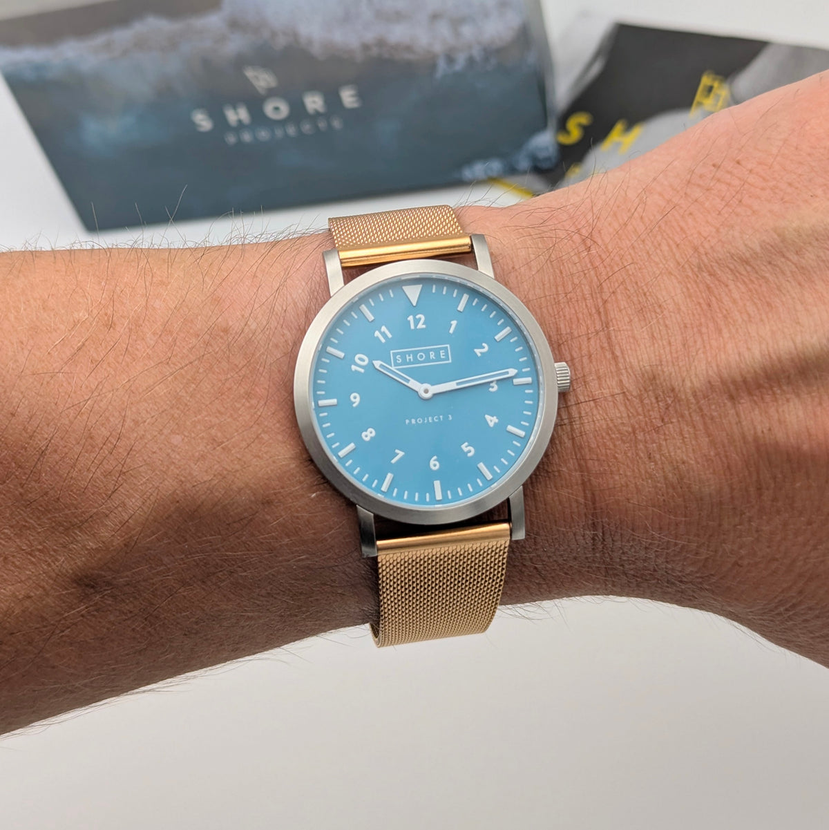 Shore Projects Ludlow — Ice Blue Dial, Gold-Tone Mesh, Quartz, With Box & Instructions - Bezel & Hide
