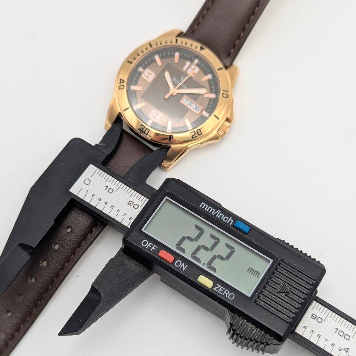 Bulova Sport Quartz Men's Watch — Rose Gold-Tone, Charcoal Dial, Day-Date, Lume - Bezel & Hide
